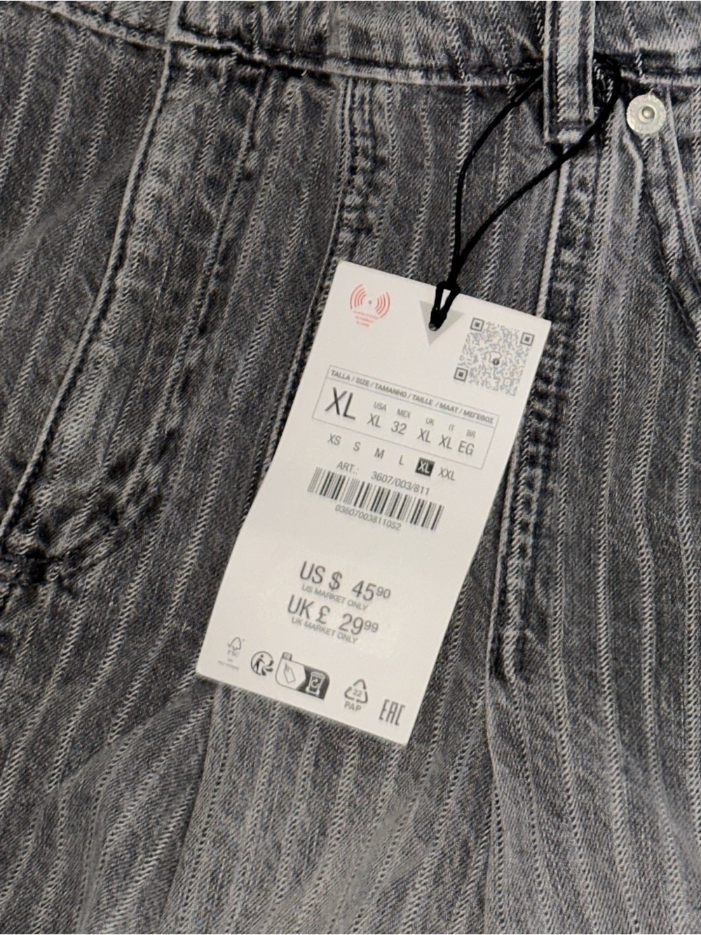 Zara Gray/White Pinstripe Pleated Denim Mini Skirt NWT - Picture 5 of 6